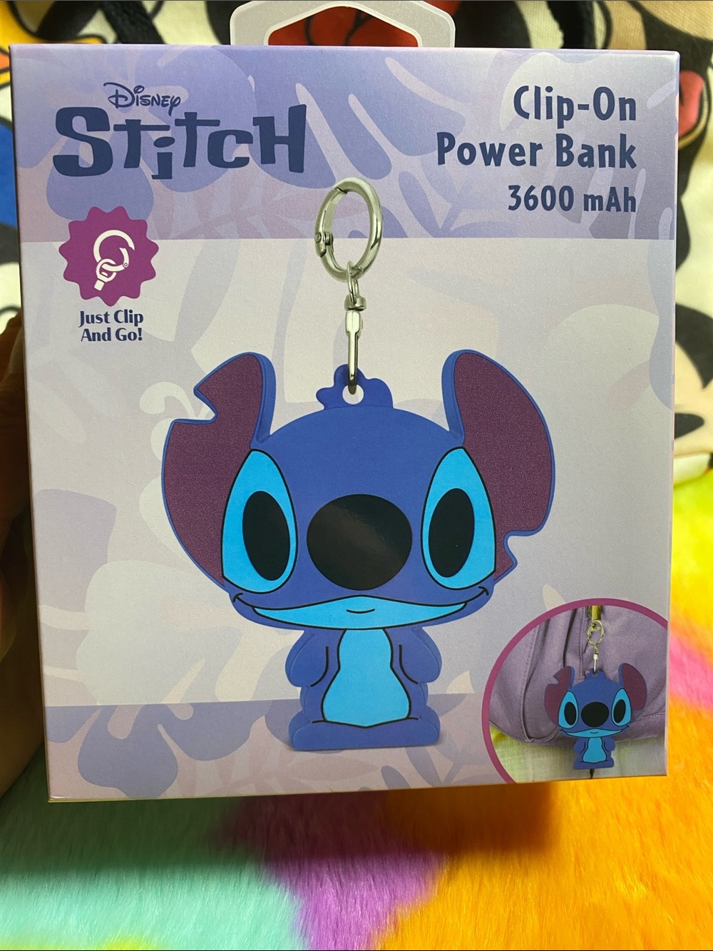 Disney Stitch Clip-On Power Bank in Blue and Purple